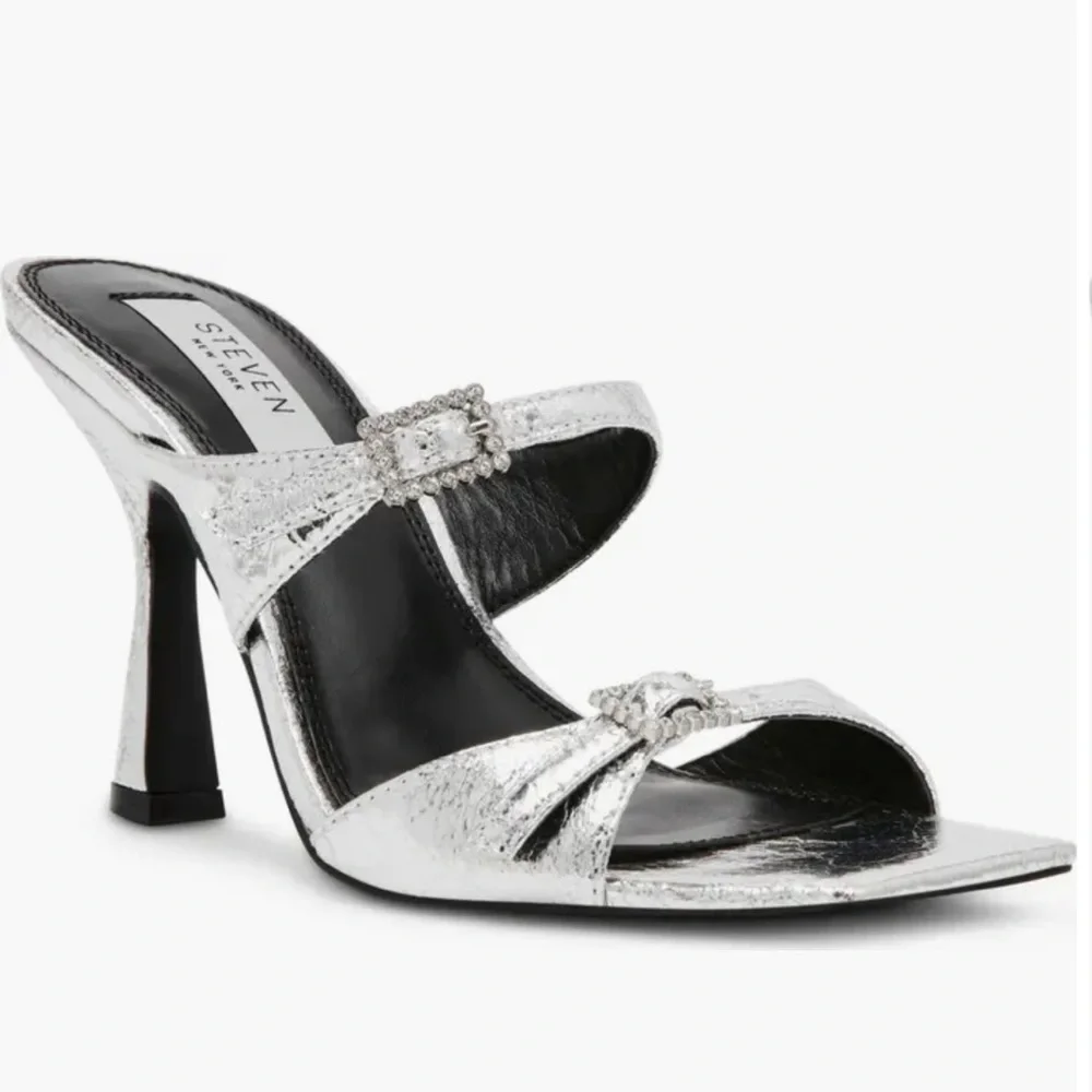 Steven New York Metallic Silver Heeled Sandals